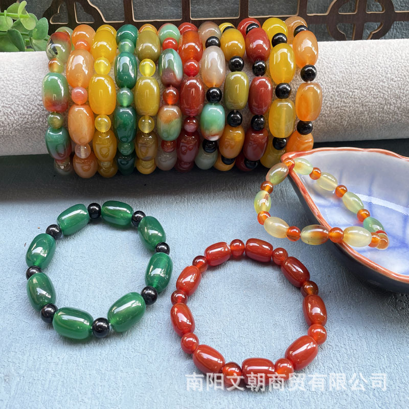 红玛瑙米珠手串商务直播福利礼品男女款竹节手排桶珠玉髓玛瑙手链