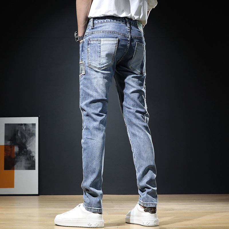 2024 New High-end Washed Jeans Men's Slim-fit Straight Pants Korean Casual All-match Youth Trousers