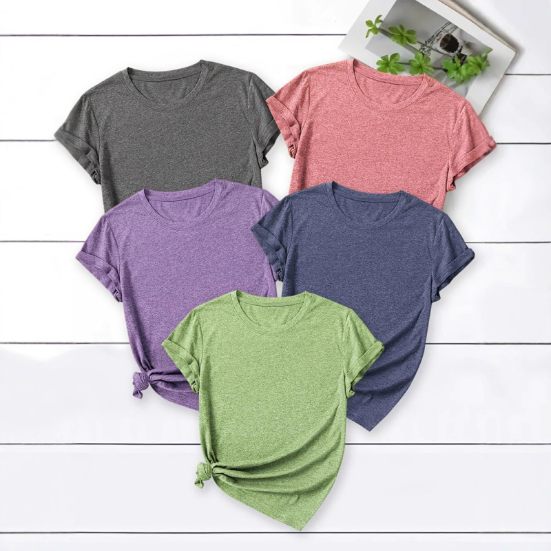 Foreign trade women's top cross-border e-commerce Amazon round neck printed color cotton T-shirt Foreign trade women's top cross-border e-commerce Amazon round neck printed color cotton T-shirt