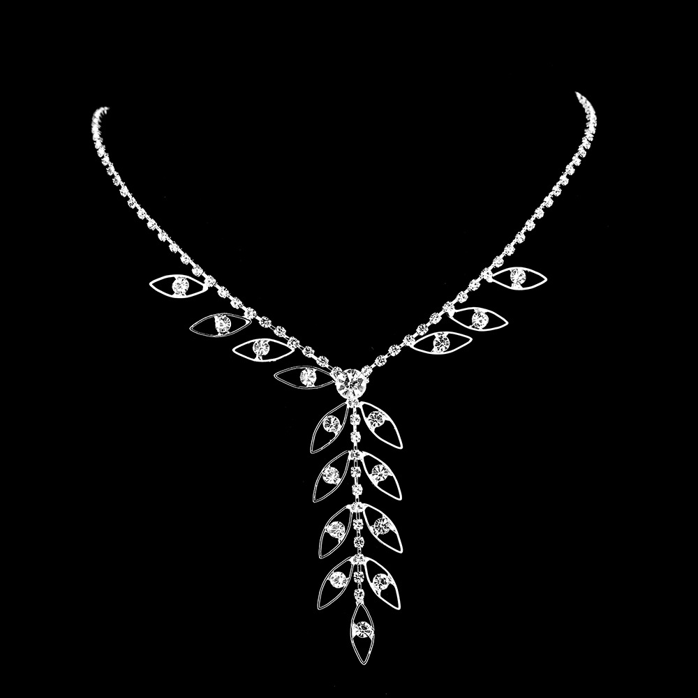 Fashion Crystal Rhinestone Leaves Necklace And Earrings Suit Wedding Accessories Copper display picture 3