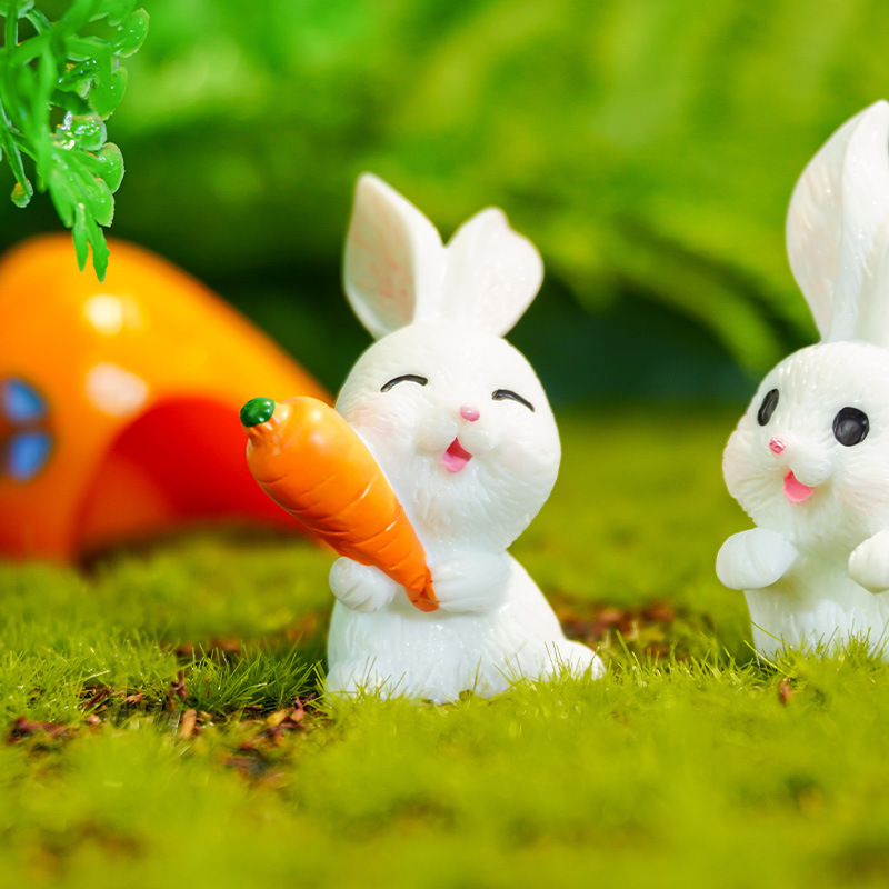 Conejo de dibujos animados, zanahoria, micro paisaje, linda casa de animales, lindo conejo, jardinería, accesorios de joyería de resina, decoración del año del conejo