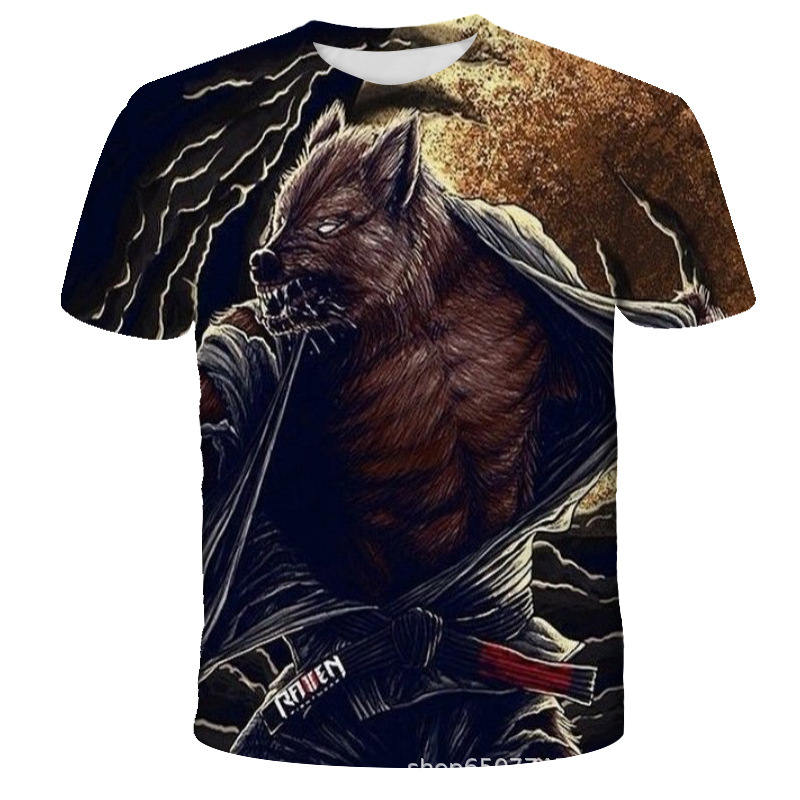 Jiu-Jitsu Animal 3D Digital Printing Casual Short-Sleeved T-Shirt for Adults and Children Cross-Border New T-Shirt Foreign Trade Supply None