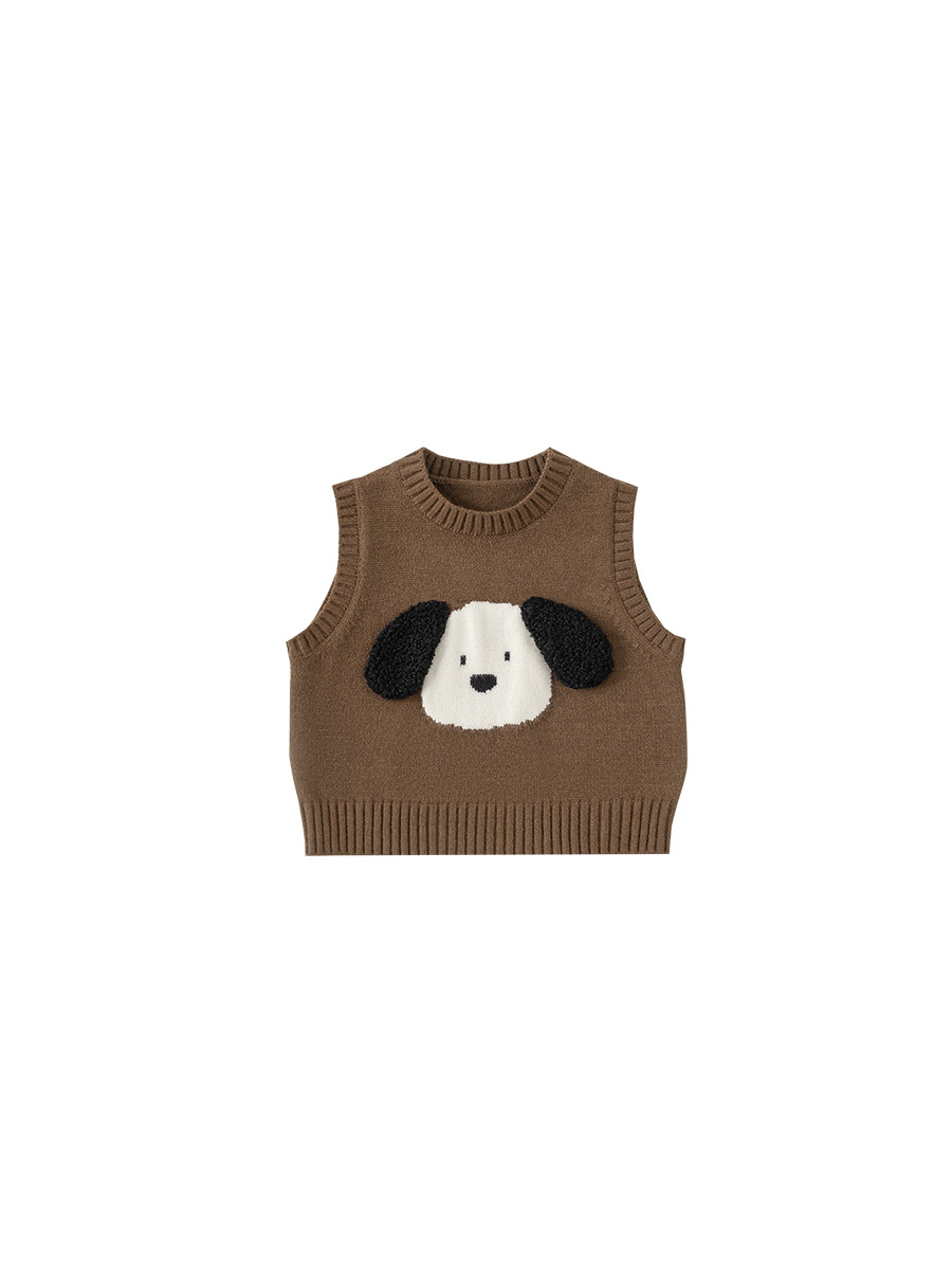 Yoobao ropa infantil suéter para niños otoño 2025 nuevo niño caricatura perrito chaleco de punto bebé chaleco