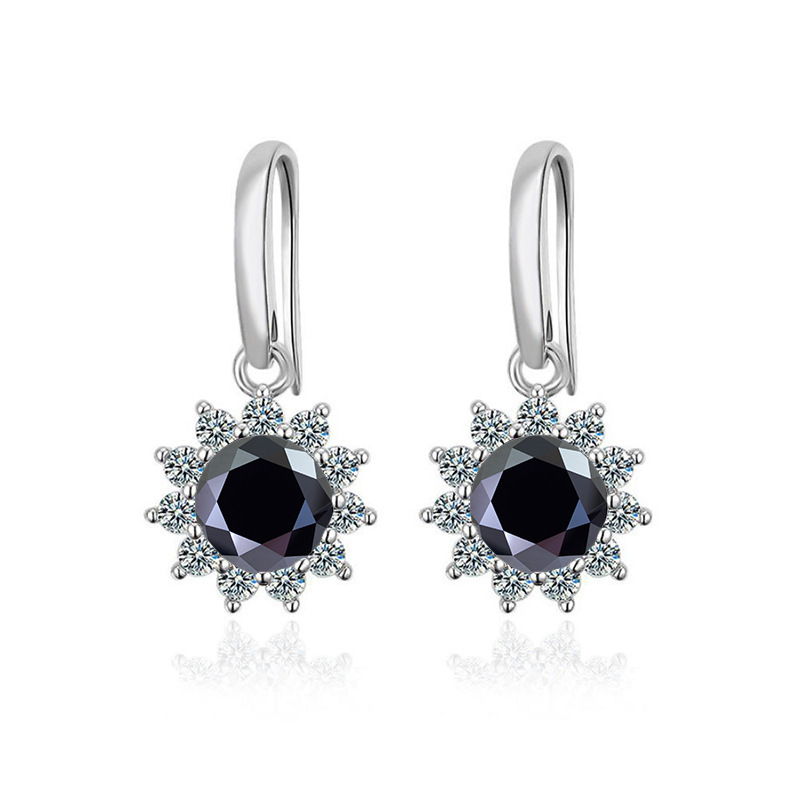 S925 plata esterlina nuevo gancho de orejas clásico simple aretes de flor de sol moissan para mujeres un quilate aretes de piedra moissan para mujeres