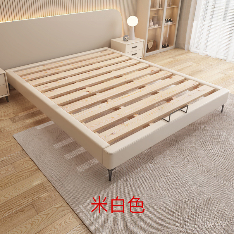 Sin cabecera de cama, cama doble minimalista moderna, tatami, cama de madera maciza, marco de cama de esqueleto de apartamento pequeño, cama doble de cuero