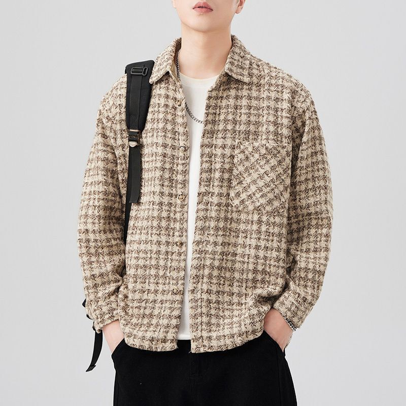 600g heavyweight small fragrant style shirt men's long sleeve spring American retro plaid shirt loose tide brand men's coat 600g heavyweight small fragrant style shirt men's long sleeve spring American retro plaid shirt loose tide brand men's coat