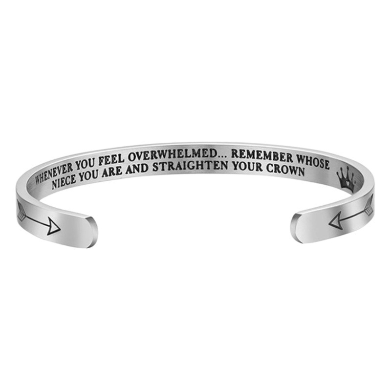 FUENTE Fábrica al por mayor letras CUYA HIJA MADRE flecha apertura pulsera de acero de titanio