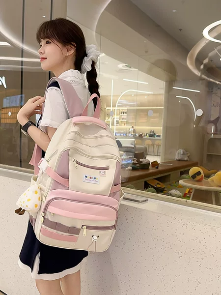 School Bag for Junior High School Girls, Stylish Backpack with High Aesthetic Value, Large Capacity, Niche Design for Elementary and High School Students, Double Shoulder Bag, Ins-Style