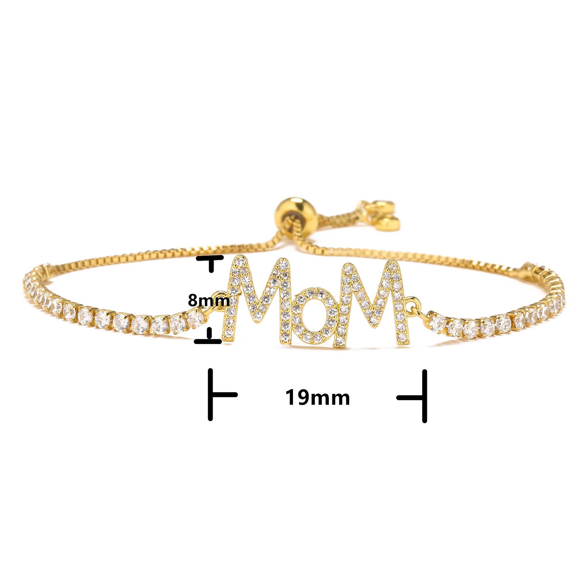 simple style letter Mama copper inlaid zircon Adjustable Bracelet