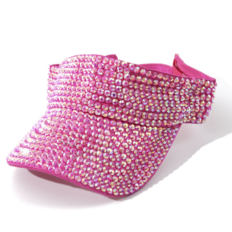 Sombrero de playa vacío europeo y americano con techo vacío de diamante brillante de punto de perforación de sombra sin techo de lengua de pato en el viento