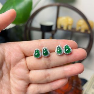 Natural Guatemalan Ice King Green Jade Gourd Earrings S925 Sterling Silver Fashion All-match Women's Earrings