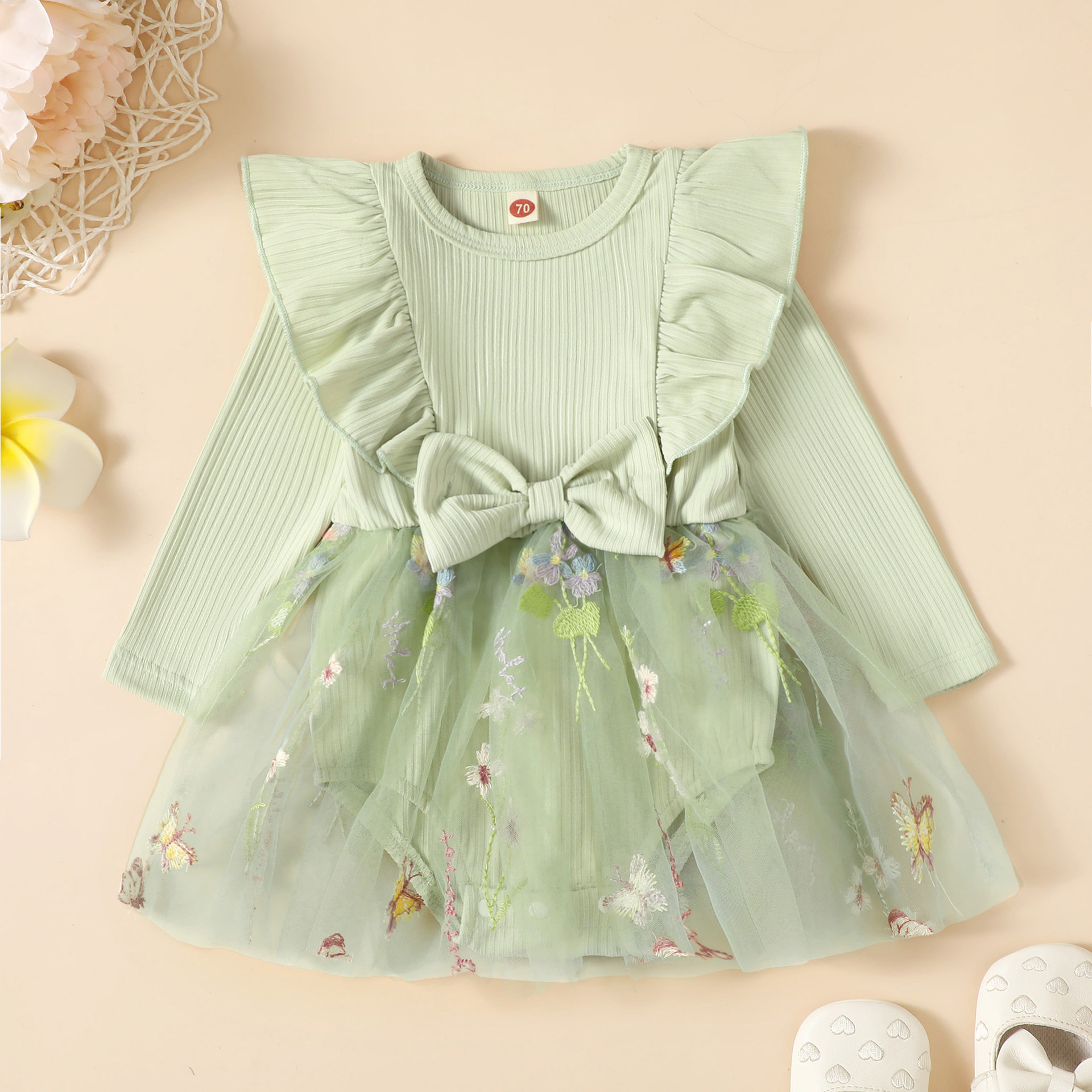 Pit manga larga flor entrepierna falda de gasa