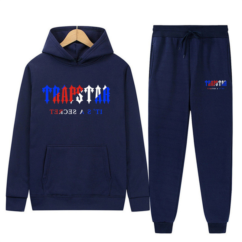 TRAPSTAR carta de impresión de los hombres y las mujeres de varios colores cálido de dos piezas suelta Sudadera con capucha + Pantalones traje casual