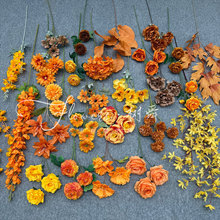 仿真花橙色橘色系花材仿真玫瑰假花婚庆婚礼堂家居装饰人造花玫瑰