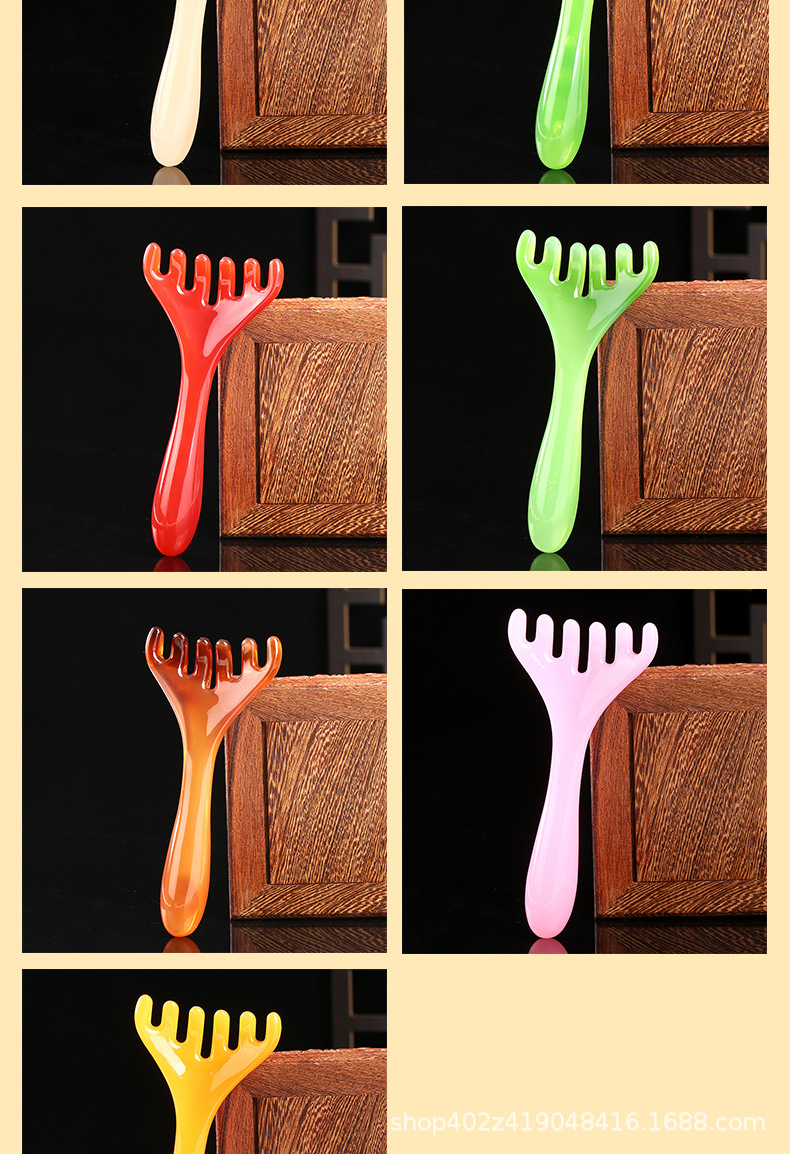 Natural Resin Antler Comb Meridian Massage Comb 6 Claw Scalp Gua Sha Head Massager 15x7cm 50g specifications
