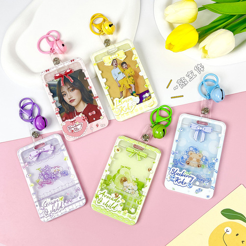 Cute cartoon work permit transparent card holder student meal card kindergarten pick-up card holder bus subway access card holder