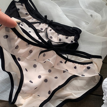 甜蜜奶盐~日系复古珠光波点牛奶丝飞边纯欲性感内裤少女三角裤