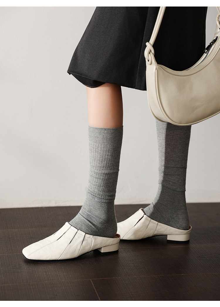 Sandal hở mũi nữ gót thấp 2,5 cm da cừu mũi trùm — màu nâu chi tiết 18
