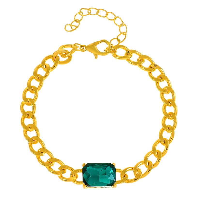 Europeo y americano ins simple verde cuadrado circón pulsera moda exagerada personalidad Esmeralda cadena cubana pulsera de cadena gruesa