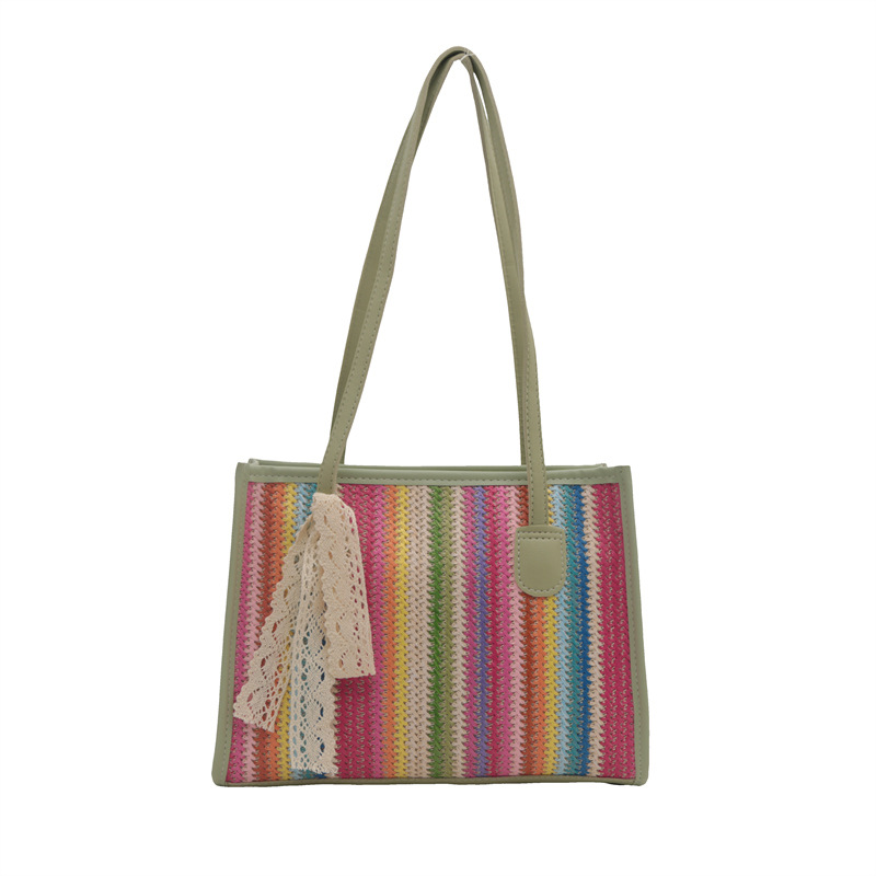 Bolsa de paja de verano arcoíris nueva moda para mujeres de viaje mochila de tejer vacaciones de playa bolsa de tote