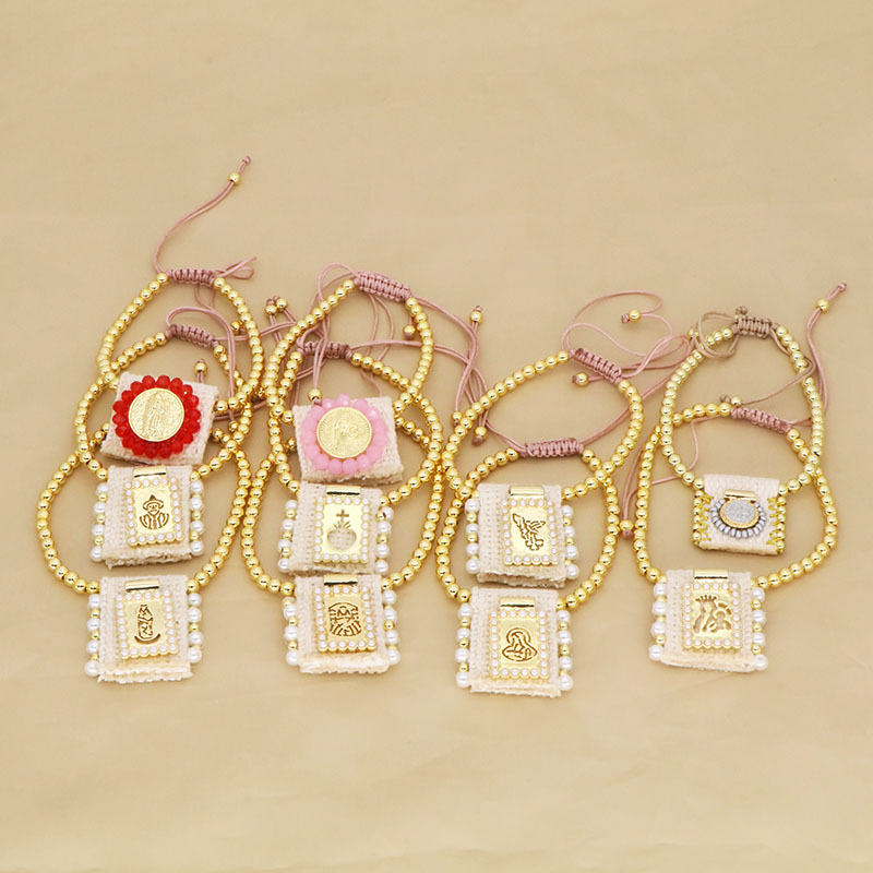 17g Weight Vintage Style Classic Style Virgin Mary Imitation Pearl Cloth Rope Ball Chain Stretch Adjustable String Bracelets Wholesale