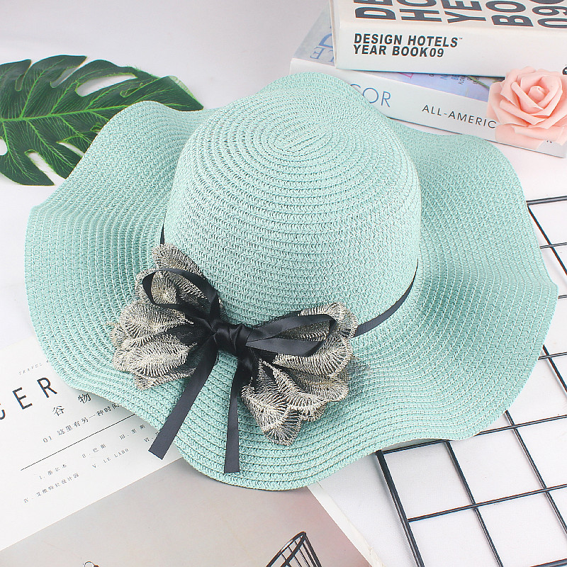 Primavera y verano malla arco sombrero para el sol con volantes sombrero para el sol moda damas playa sombrero al aire libre sombrero al por mayor