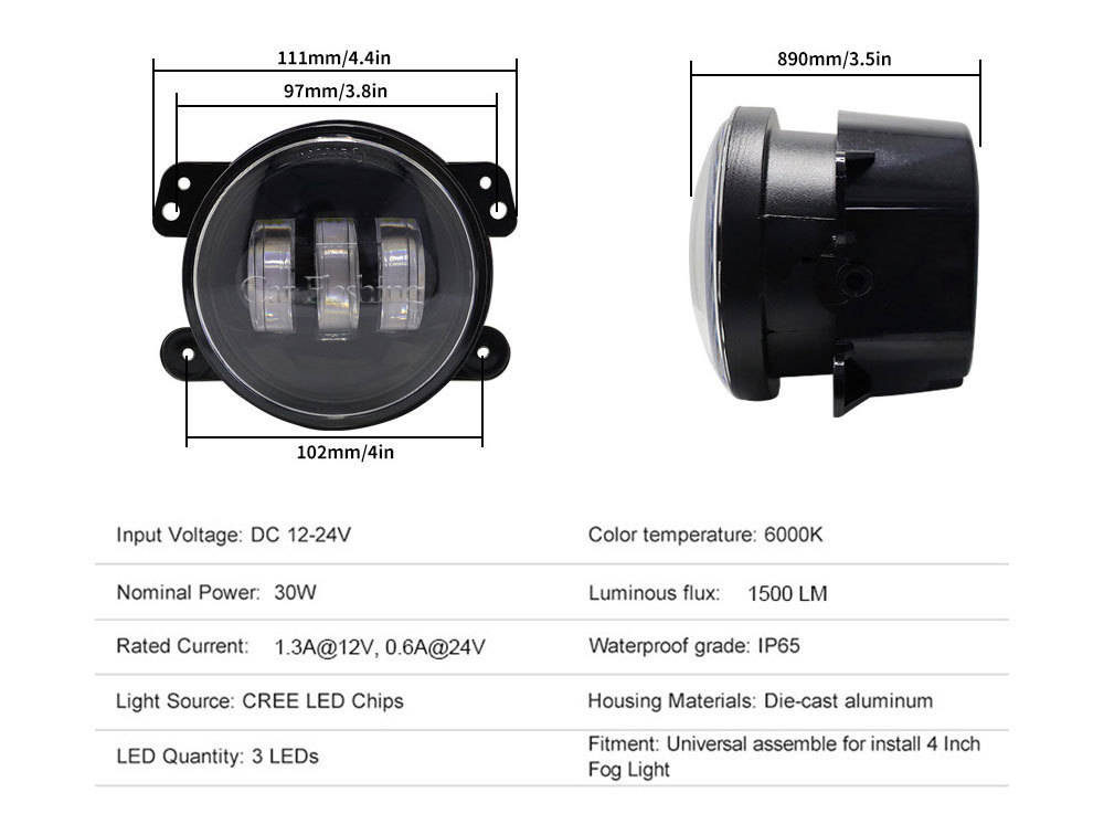 Cross-Border Applicable Jeep Wrangler Dodge 4-Inch 30W Led Fog Light Guide Jk Tj Front Bumper Light Car Fog Light