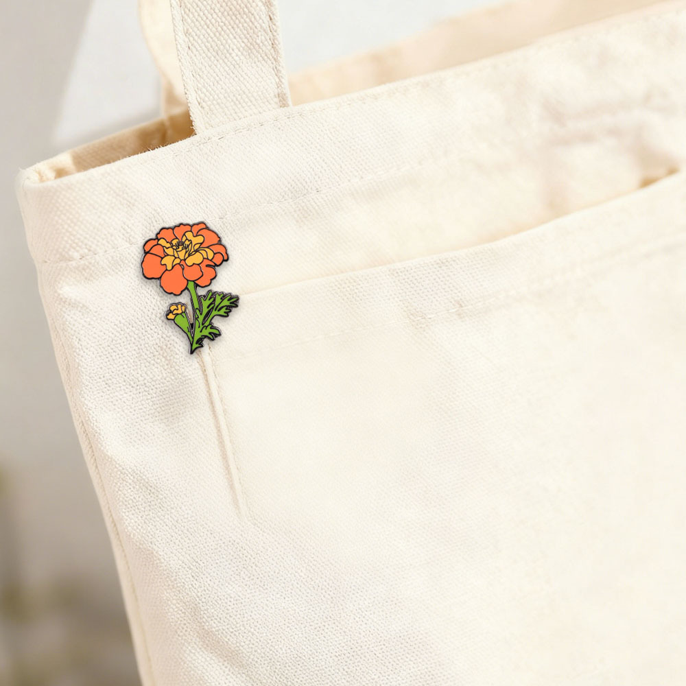 New Marigold Metal Enamel Brooch, Orange-Yellow Flower Enamel Badge, Artistic and Fresh Bag Pin Accessory