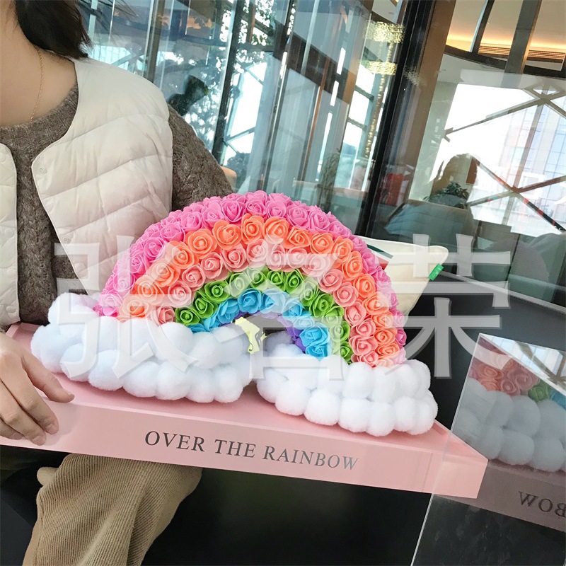 214情人节网红花店永生花玫瑰彩虹桥 送女友求婚高档亚克力礼盒|ms