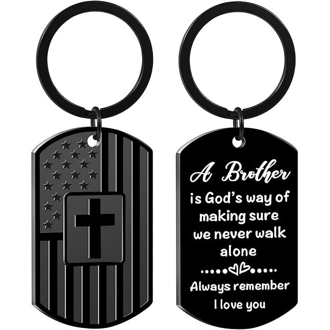 Cross Border New American Flag Cross Stainless Steel Keychain Brothers Birthday Gift Christmas Graduation Gift