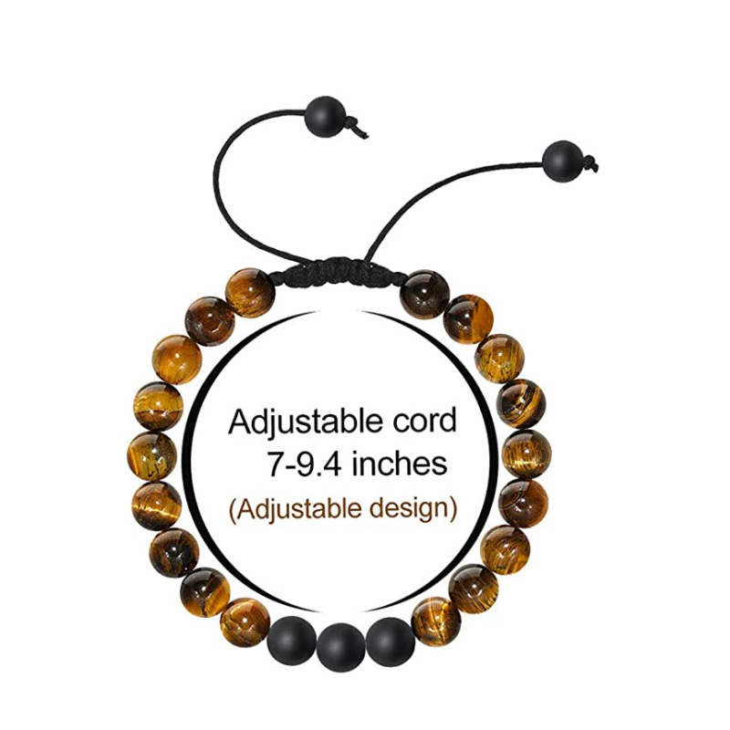 2 pièces œil de tigre cadeau pour hommes 8mm pierre de lave Agate noire Bracelet tissé bijoux faits à la main_voghion.com