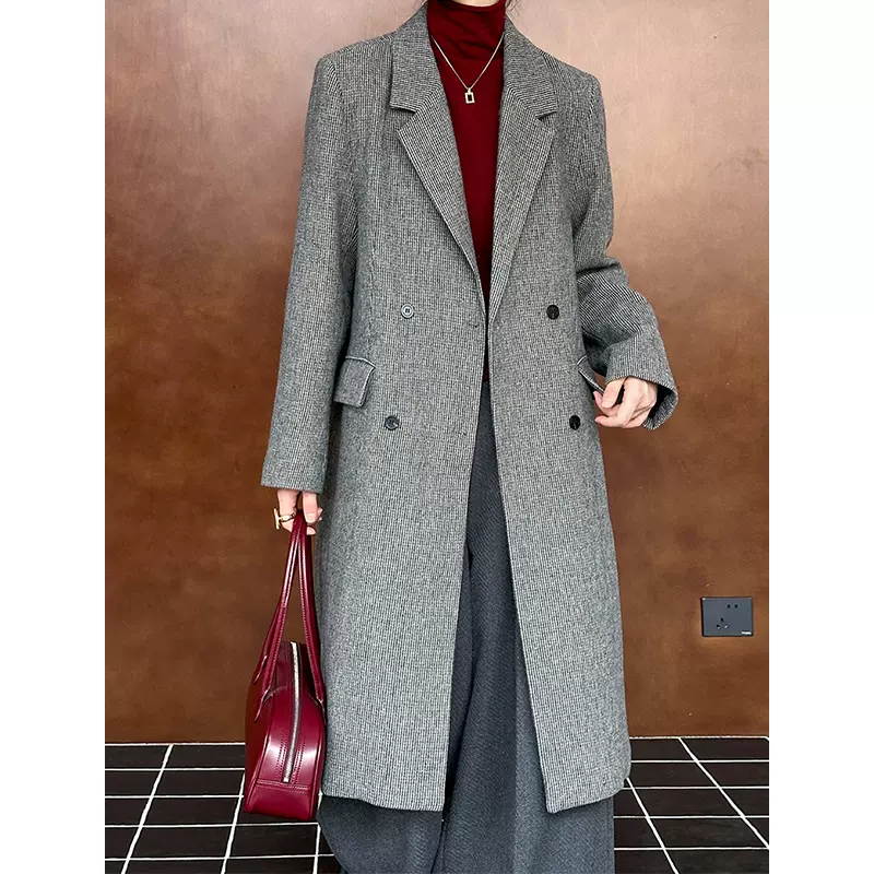 橘芷2024秋冬季新款外套韩版高级感双排中长款夹棉羊毛大衣759