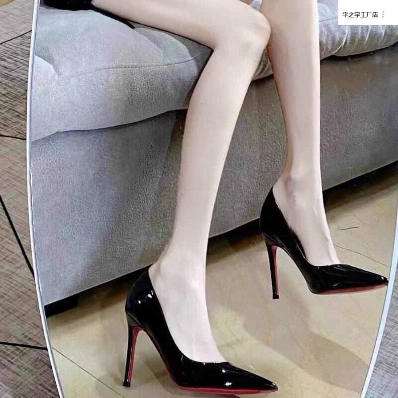 Red-Soled High-Heeled Shoes for Women, Professional Stiletto Heels, New Spring Black Patent Leather Side Hollow Pointed Toe Ladies, Beautiful Delivery Source