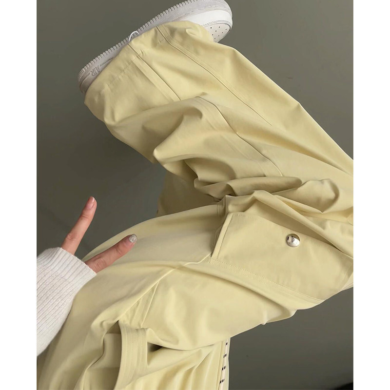 Cream-Colored Wide-Leg Cargo Pants for Women, Autumn 2025 New High-Waisted Casual Loose Hip-Covering Slimming American-Style Sweatpants