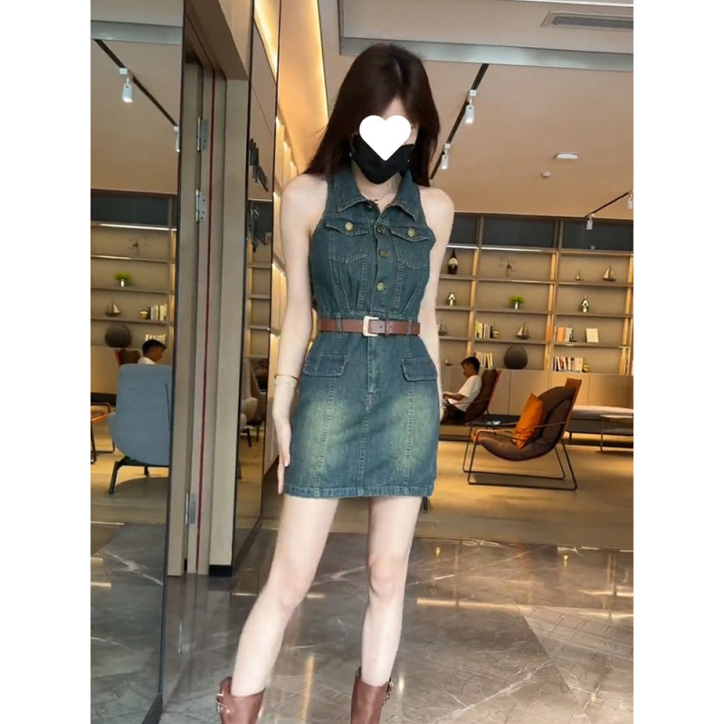 Retro denim summer dress sleevless