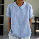 in stock AliExpress Independent Station Wish Hot Sale New Loose Lapel Shirt Women's Short Sleeve Cotton Top
