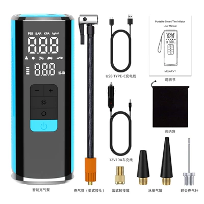 Car Air Pump, Hava nasosu - 15000mah-with-dc-cigarette-lighter-charging-cable-color-box-blue
