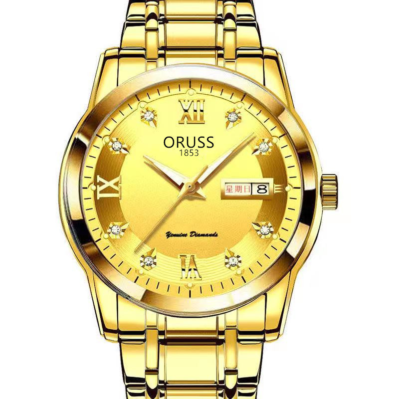 Swiss gold watch hollow simulation automatic non-mechanical watch atmospheric business waterproof luminous calendar watch men's watch Swiss gold watch hollow simulation automatic non-mechanical watch atmospheric business waterproof luminous calendar watch men's watch