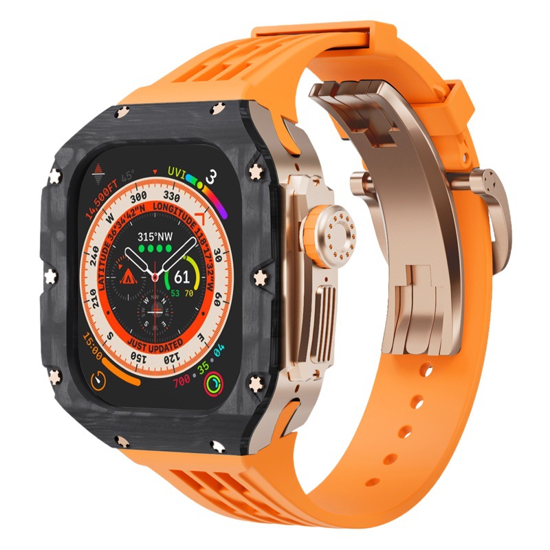 Fibra de carbono caja reloj para Apple Watch modificación Shell iwatch ultra Titanium aleación integrado protección 49mm