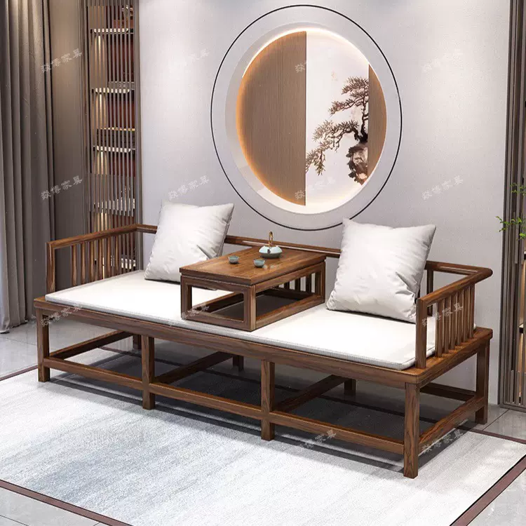 新中式实木罗汉床小户型客厅家用沙发床两用现代贵妃卧榻推拉躺椅