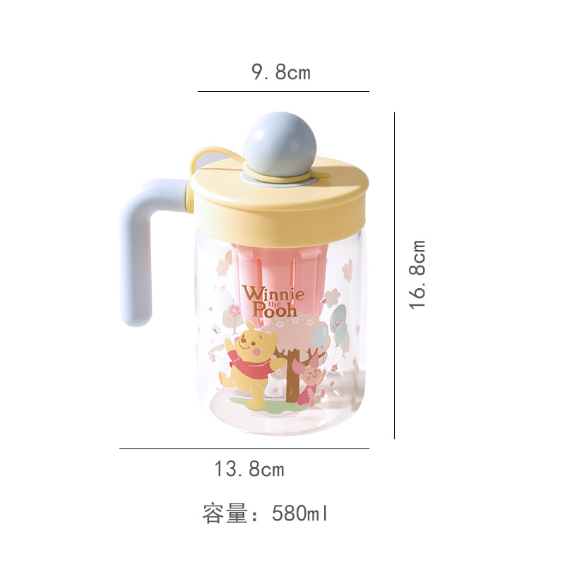 Taza de vidrio de separación de té Stitch nueva taza de paja de vidrio de borosilicato taza de té de dibujos animados taza de agua con fugas de té