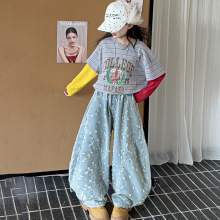 女童春秋套装时髦洋气t中大儿童女孩时尚潮酷牛仔裤长袖T恤两件套