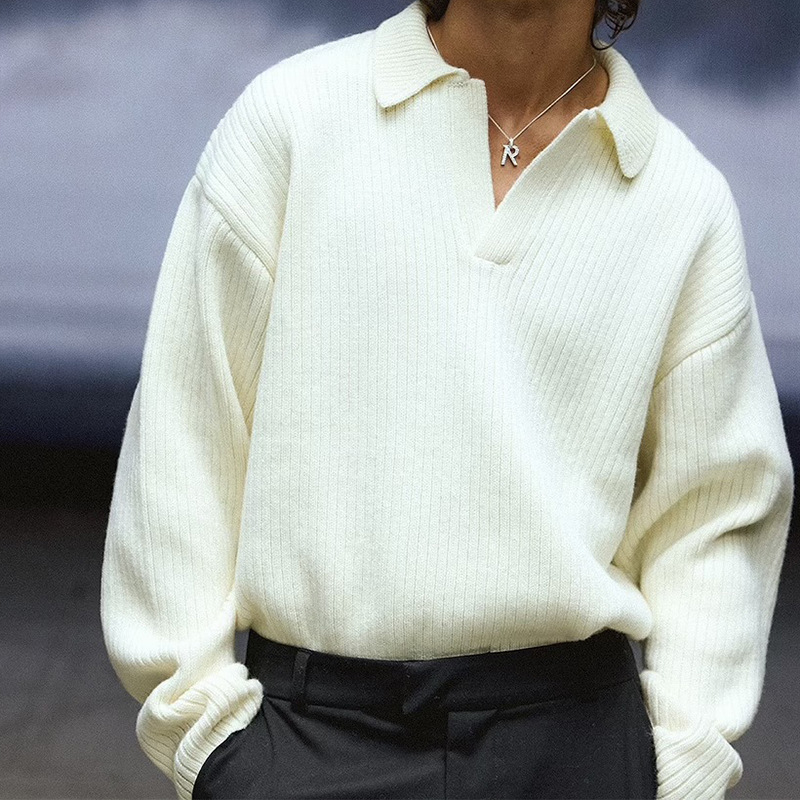 Otoño y invierno representan suéter de solapa minimalista de color sólido suéter de punto casual suelto