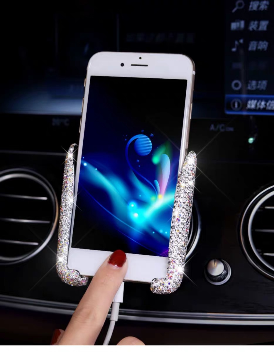 Cross-border car diamond-encrusted mobile phone bracket navigation rack dual-use air outlet seat gravity mobile phone bracket female bracket