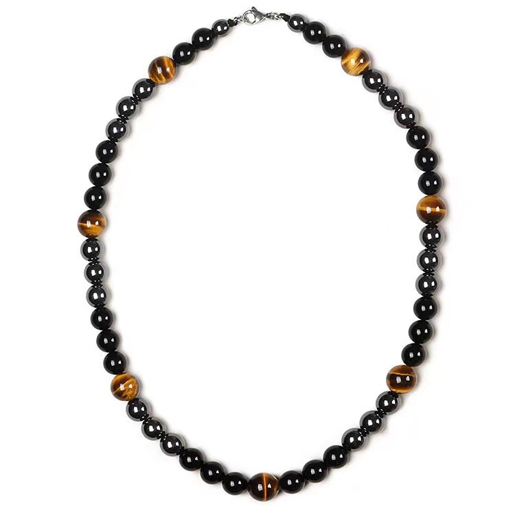 Collar de triple protección de piedra ojo de tigre, hematita y obsidiana, el más vendido de Amazon, collar retro para hombre image 3