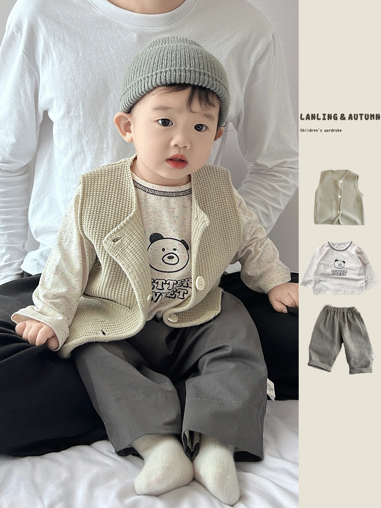 Baby primavera y otoño chaleco de punto chaleco sin mangas chaleco de hombro chaqueta de estilo extranjero pequeño vestido guapo para niños