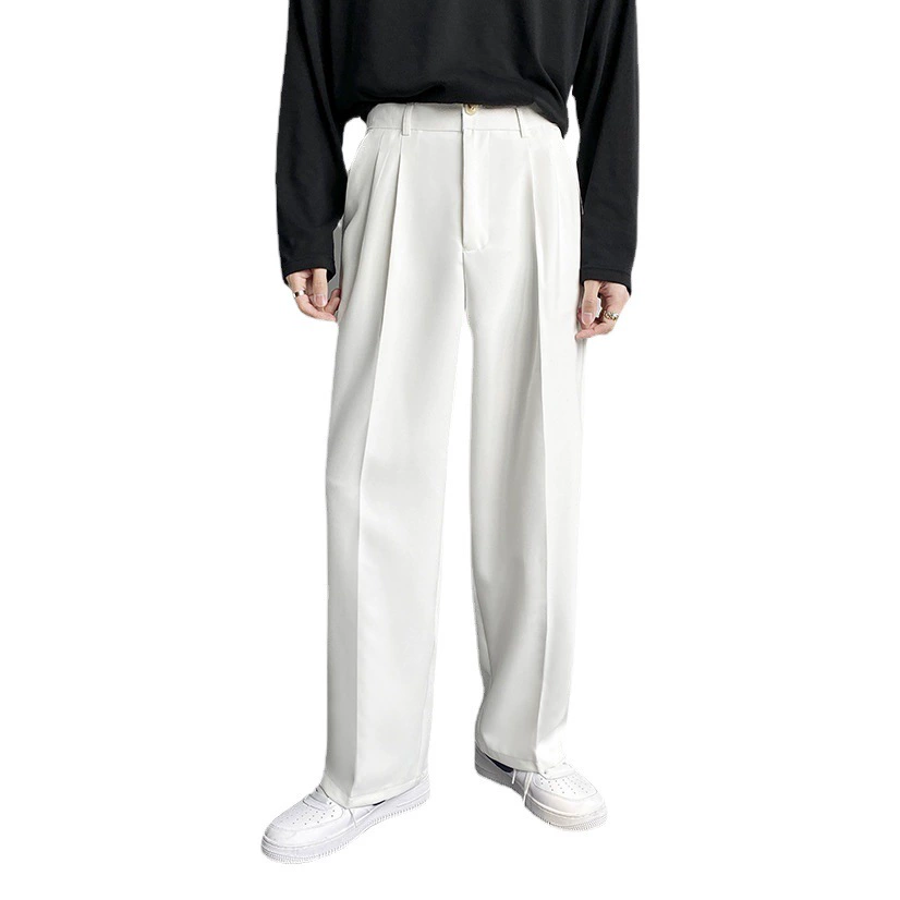 Весна и осень Южная Корея Кибер-знаменитости Прямые брюки Мужские Свободные повседневные белые широкие брюки в Корейском стиле Напольные брюки