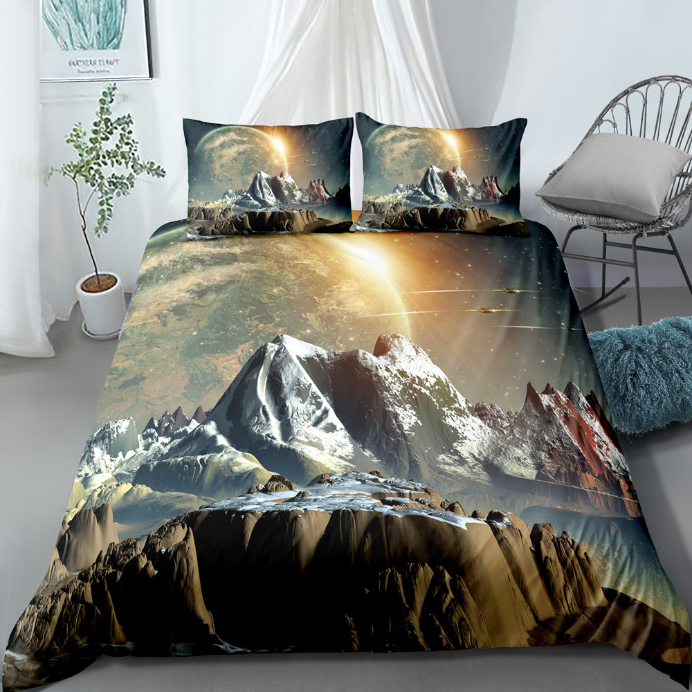 Ensemble de literie trois pièces ciel étoilé univers imprimé numérique, housse de couette et taie d'oreiller personnalisables_voghion.com