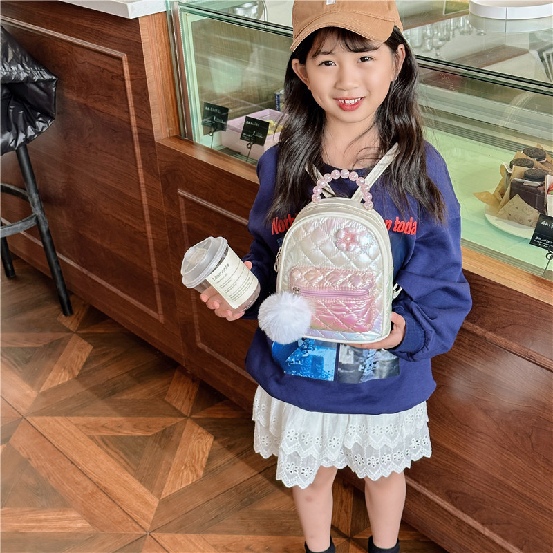 Dulce flor mochila escolar para bebé moda rombo bola de pelo grande mochila para niños y niñas mochila con cuentas para niños