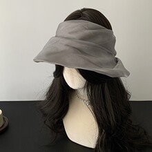 苎麻材质~2026新款精品绸缎褶皱渔夫帽子女夏季防晒布帽纯色优雅